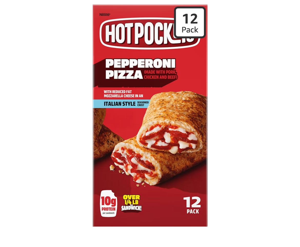 Hot Pockets Pepperoni Pizza Italian-style seasoned crust frozen snacks 12 pack