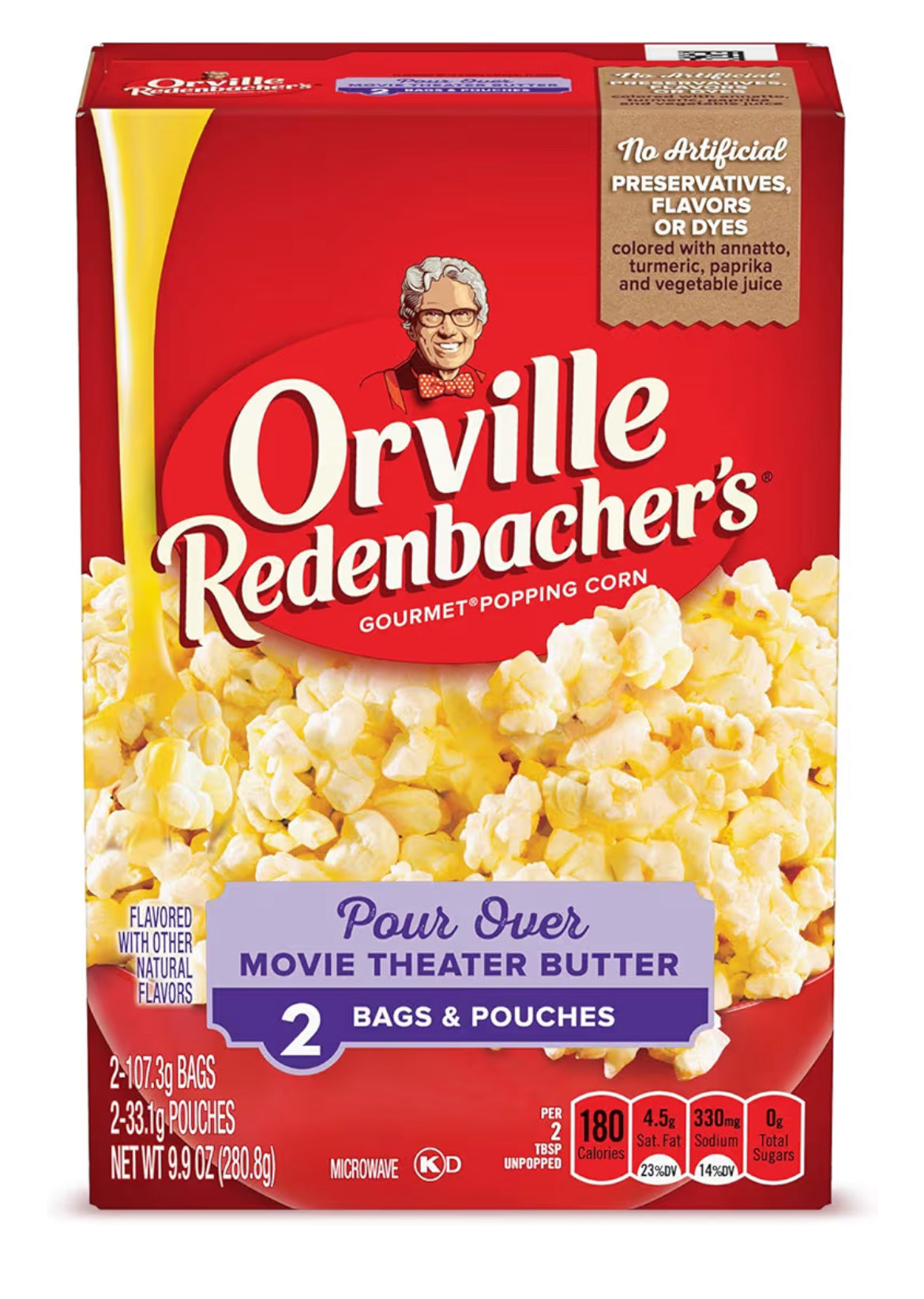 Orville Redenbacher’s Microwave Popcorn, Pour Over Movie Theater Butter Flavor, 3g Fiber Per Serving, 9.9