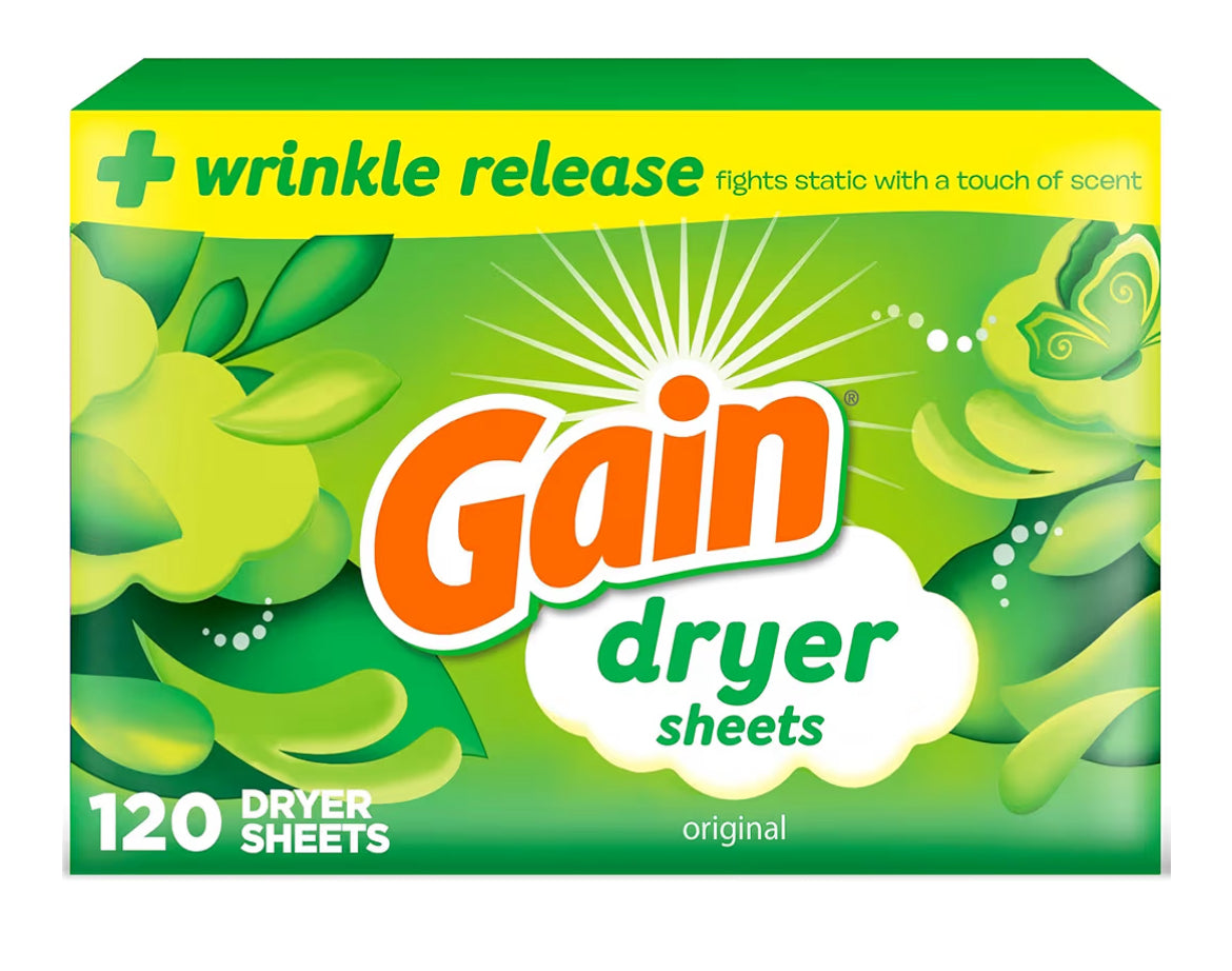 Gain dryer sheets Plus Wrinkle Release, Original Scent, 120 Count, Fights static with a touch of scent, laundry sheets