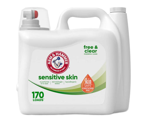 ARM & HAMMER Sensitive Skin Free & Clear Liquid Laundry Detergent 170 fl oz bottle for 170 loads, hypoallergenic and dye free