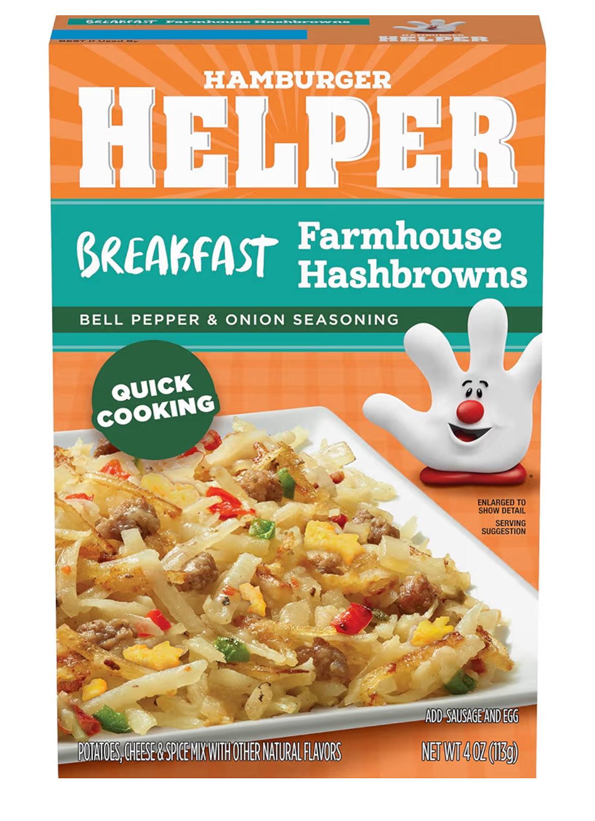 Hamburger Helper BREAKFAST Farmhouse Hashbrowns 4 oz box with potatoes and seasoning blend