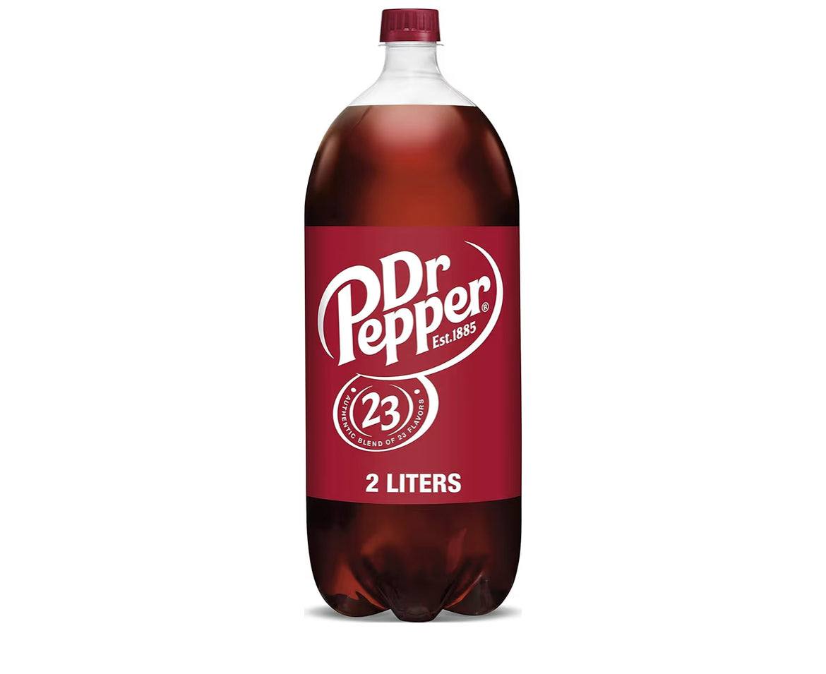 Dr Pepper 2 L bottle with classic logo and red label