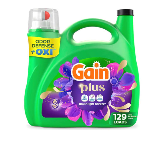 Gain Plus Liquid Laundry Detergent with Oxi Moonlight Breeze scent, 170 fl oz, 129 loads bottle