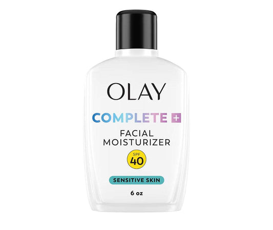 Olay Complete+ Face Moisturizer with SPF 40 for sensitive skin, broad spectrum sun protection, fragrance-free, no white cast