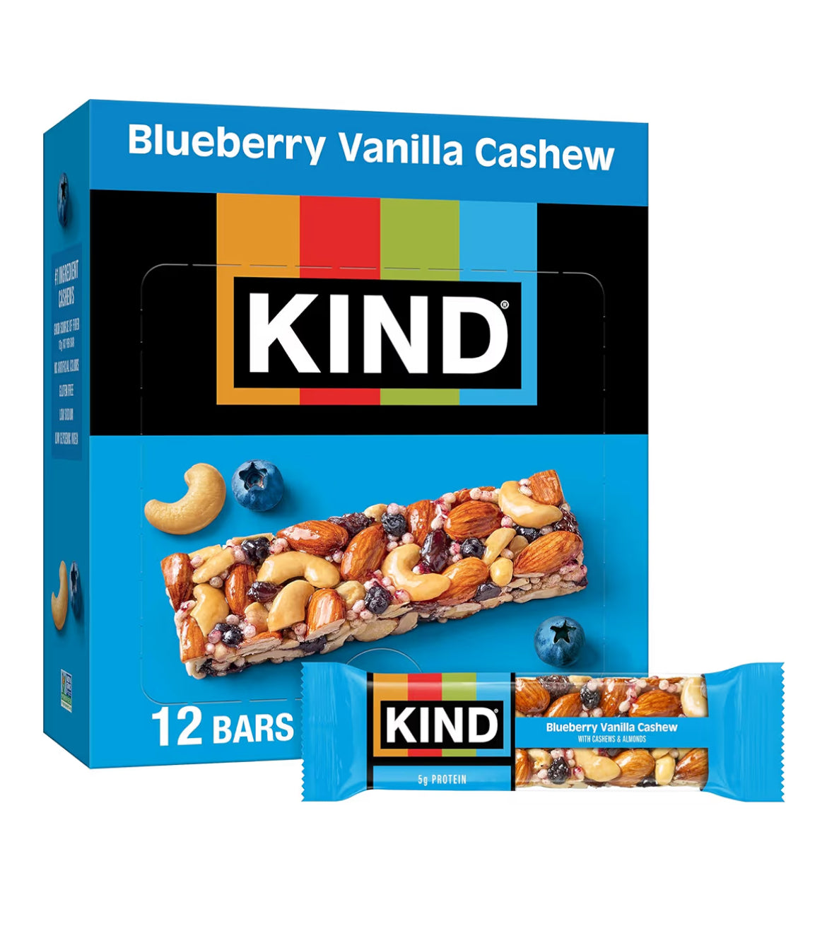KIND Healthy Snacks Bars Blueberry Vanilla Cashew gluten-free 12 count box