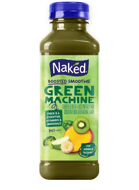 Naked Boosted Smoothie Green Machine 15.2 fl oz bottle with real fruit juice and vitamins for immune support