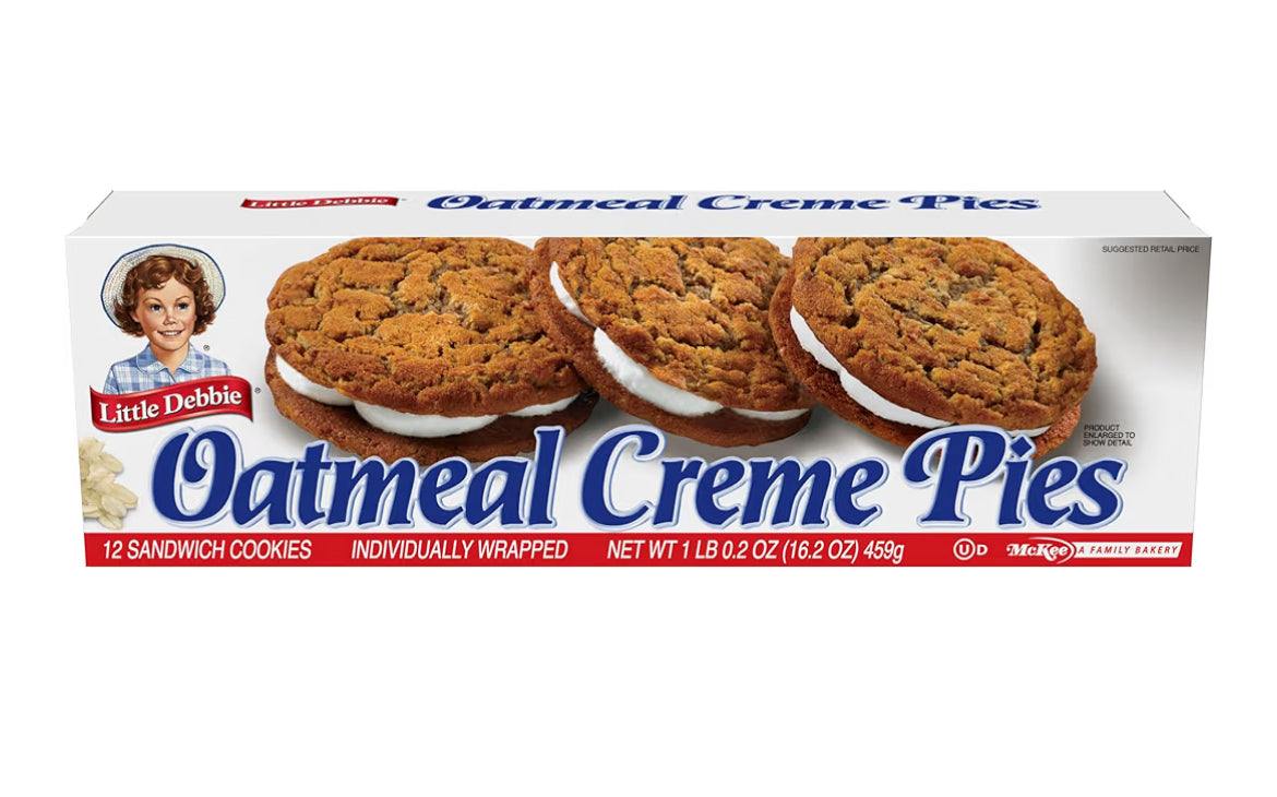 Box of Little Debbie Oatmeal Crème Pies with 12 individually wrapped sandwich cookies