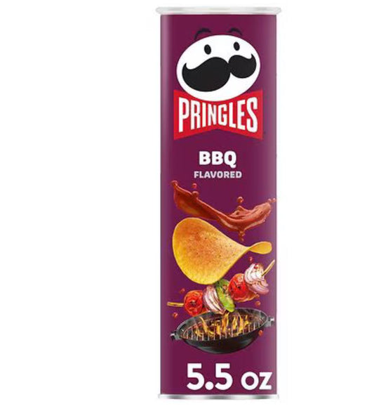 Pringles BBQ flavored potato crisps in a 5.5oz can for on-the-go snacks
