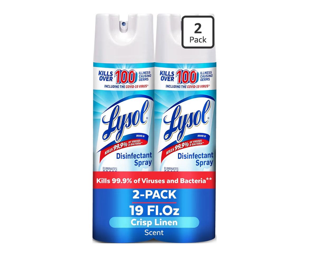 Lysol Disinfectant Spray Crisp Linen 19 Fl Oz Pack of 2 antibacterial sanitizer and deodorizer