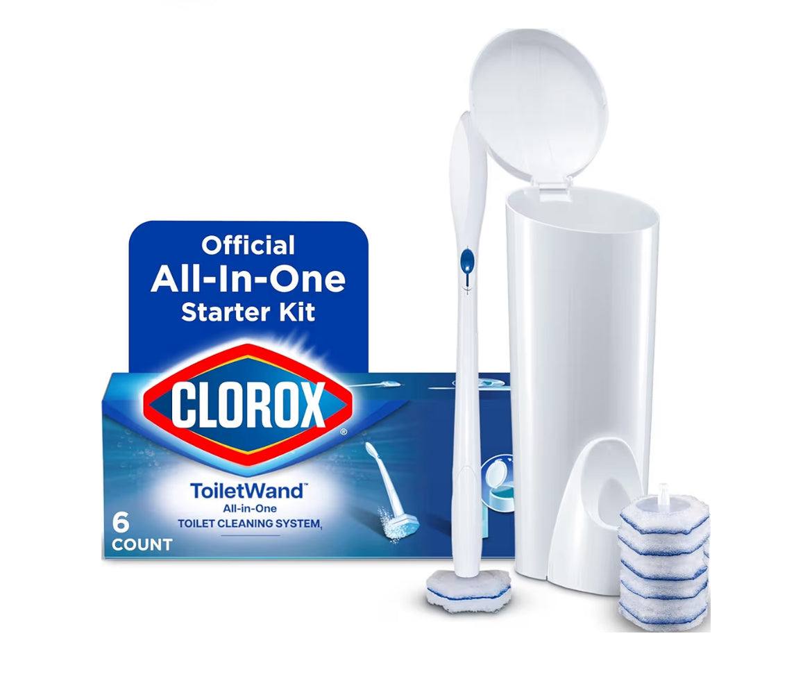 Clorox ToiletWand disposable toilet cleaning system with wand, caddy, and refills killing 99.9% germs