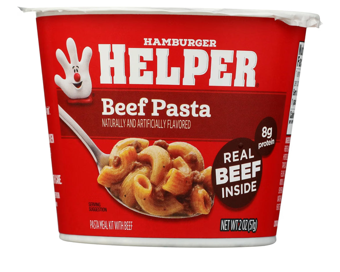 Hamburger Helper Cups Beef Pasta 2 oz packaging box