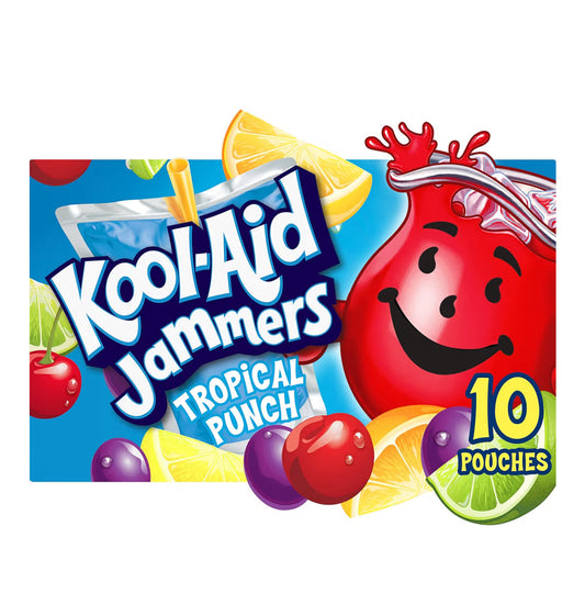 Kool-Aid Jammers Tropical Punch drink pouches, 10 pack, 6 fl oz each, vitamin C source, ideal for school lunches and hydration on the go
