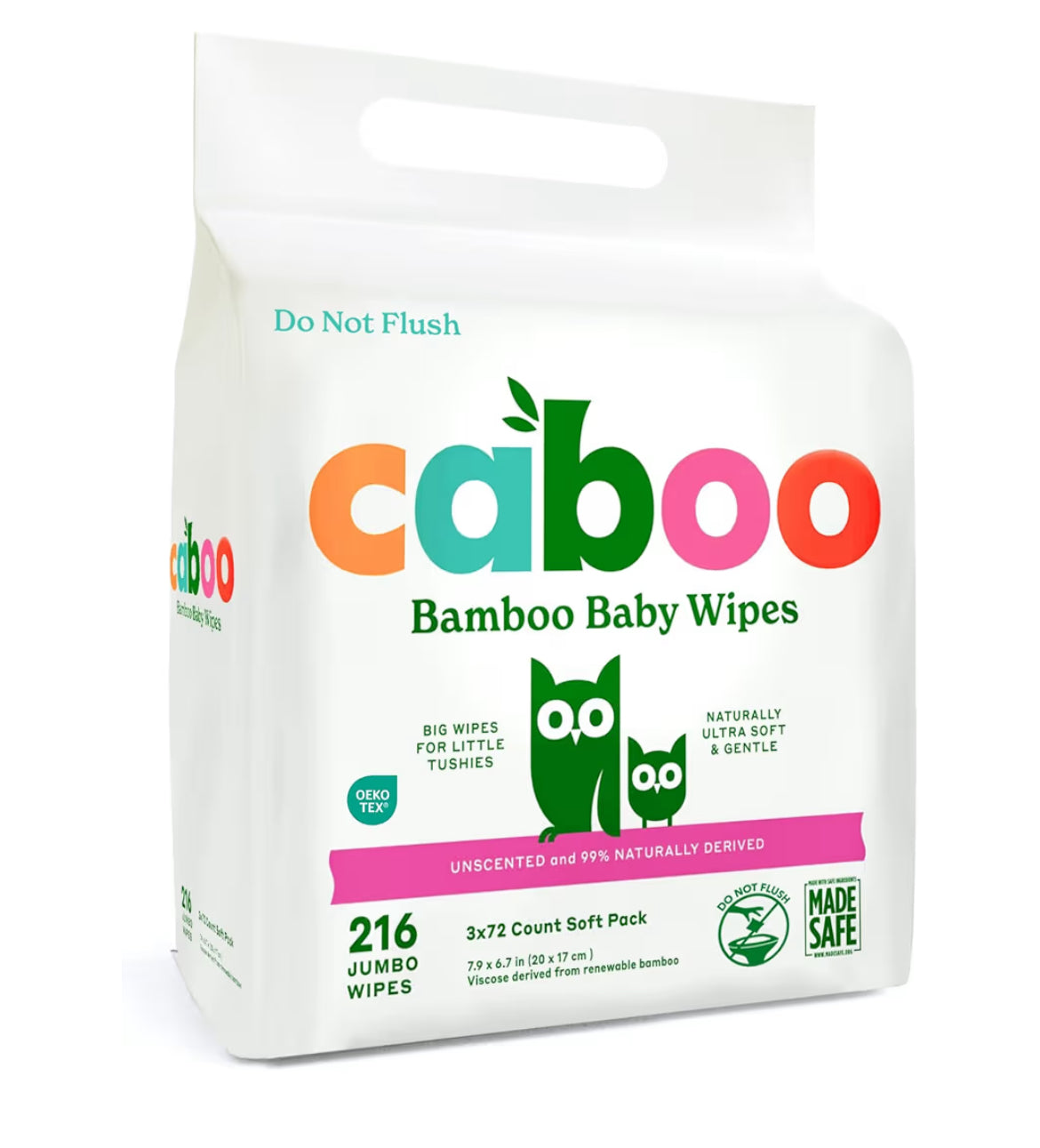 Caboo Baby Wipes, Made with Bamboo Viscose, Certified Made Safe Ingredients, Unscented Baby Wipes Good for Sensitive Skin, 72 Wipes Per Travel Pack, Total of 216 Wet Wipes