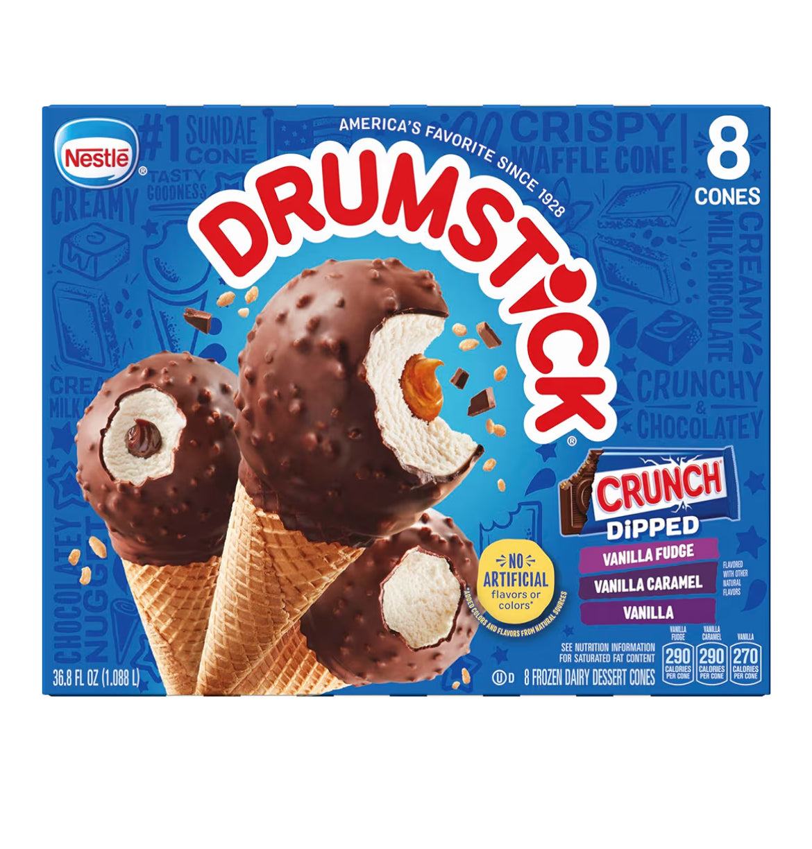 Drumstick Dipped Variety Pack, Vanilla Fudge, Vanilla Caramel, Vanilla Sundae Cone, 8 Count
