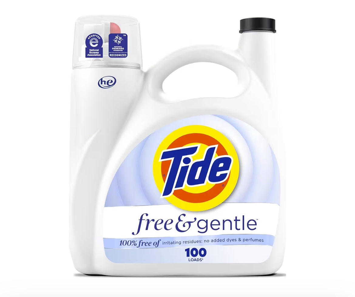 Tide Free & Gentle Liquid Laundry Detergent 132 fl oz bottle for sensitive skin and fragrance-free cleaning