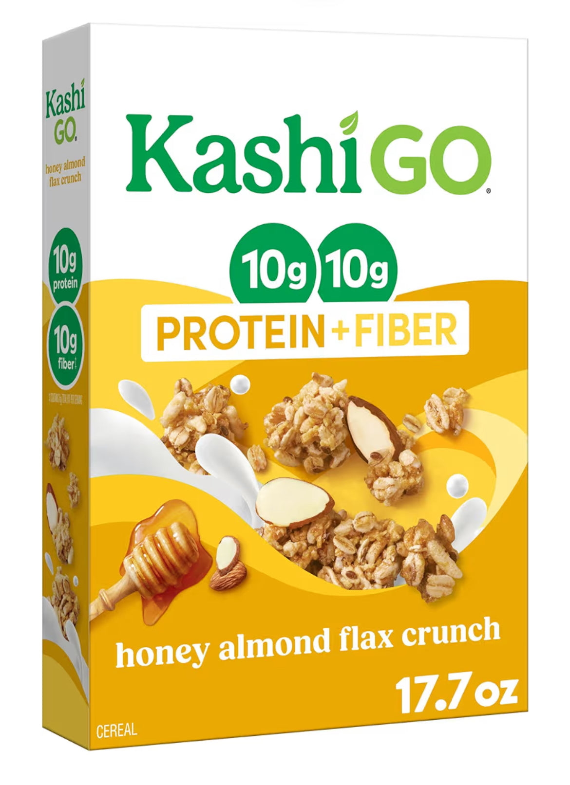Kashi GO Protein Cereal Honey Almond Flax Crunch 17.7oz box with 10g protein and fiber