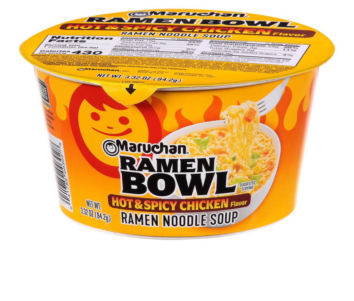 Maruchan Bowl Hot & Spicy Chicken Flavor ramen noodles with vegetables in microwavable cup