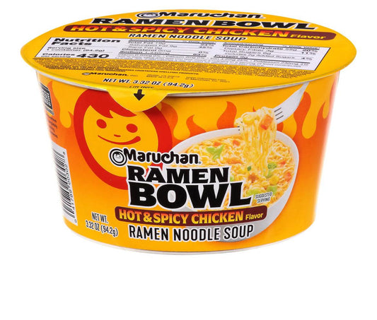 Maruchan Bowl Hot & Spicy Chicken Flavor ramen noodles with vegetables in microwavable cup