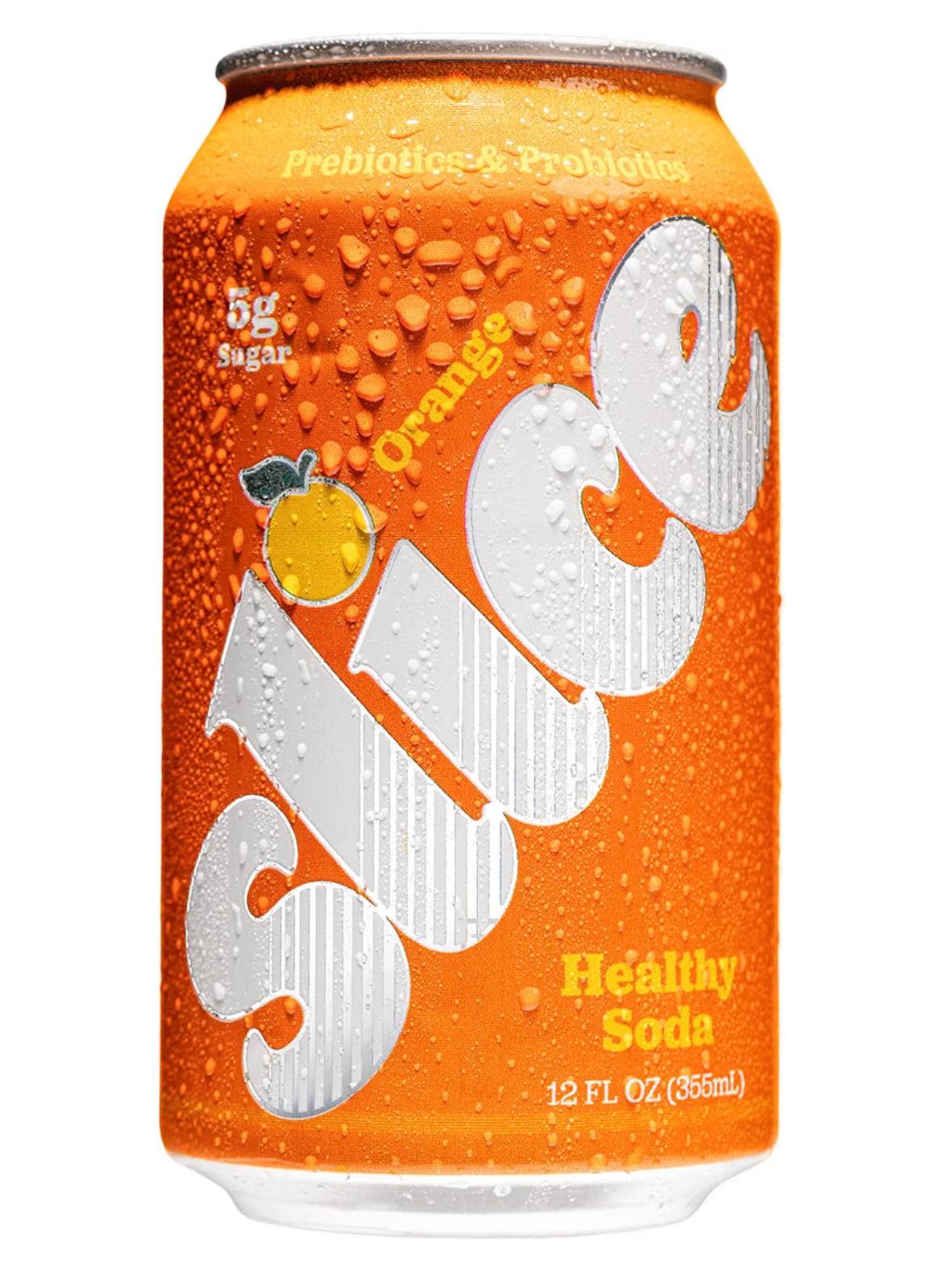 Slice Orange Healthy Soda 12 fl oz can with prebiotics and probiotics