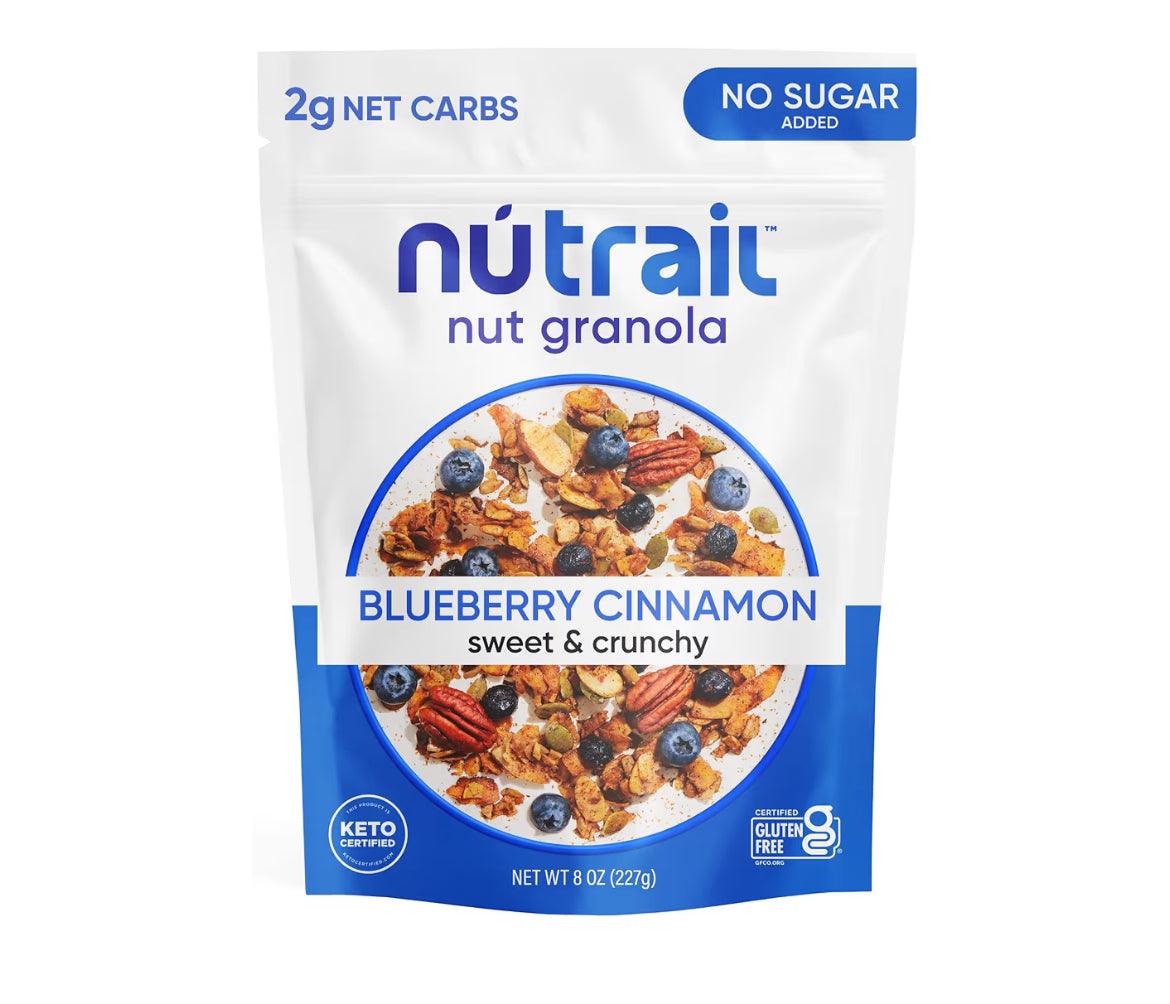 NuTrail Nut Granola Blueberry Cinnamon no sugar added keto low carb gluten free grain free healthy breakfast 8 oz box