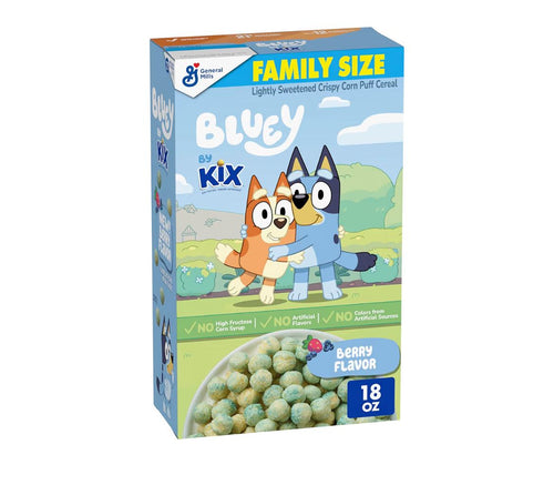 Bluey by Kix Berry Flavor crispy corn puff cereal family size box