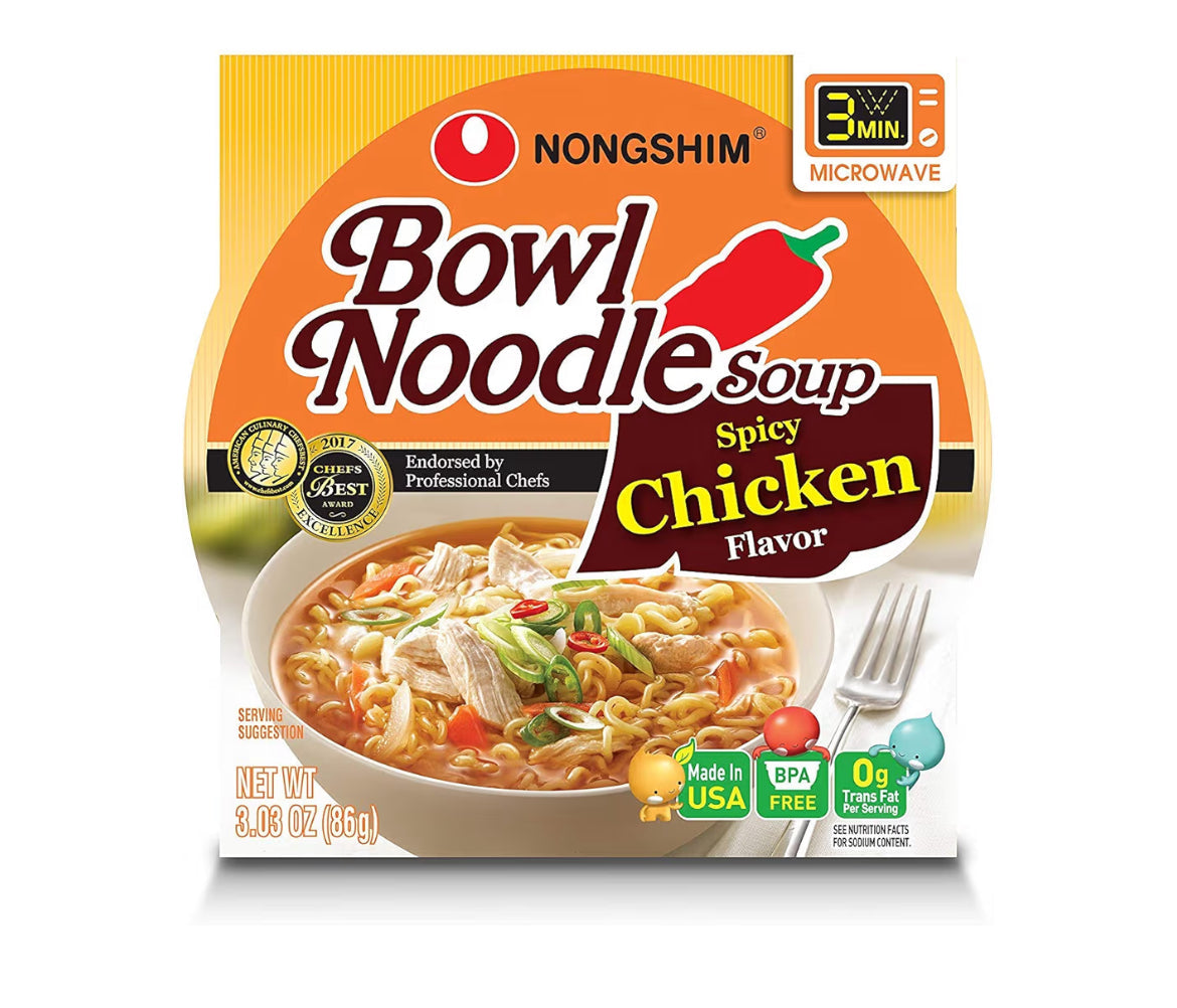 Nongshim Ramen Noodles spicy chicken instant bowl premium microwavable soup 3.03 oz