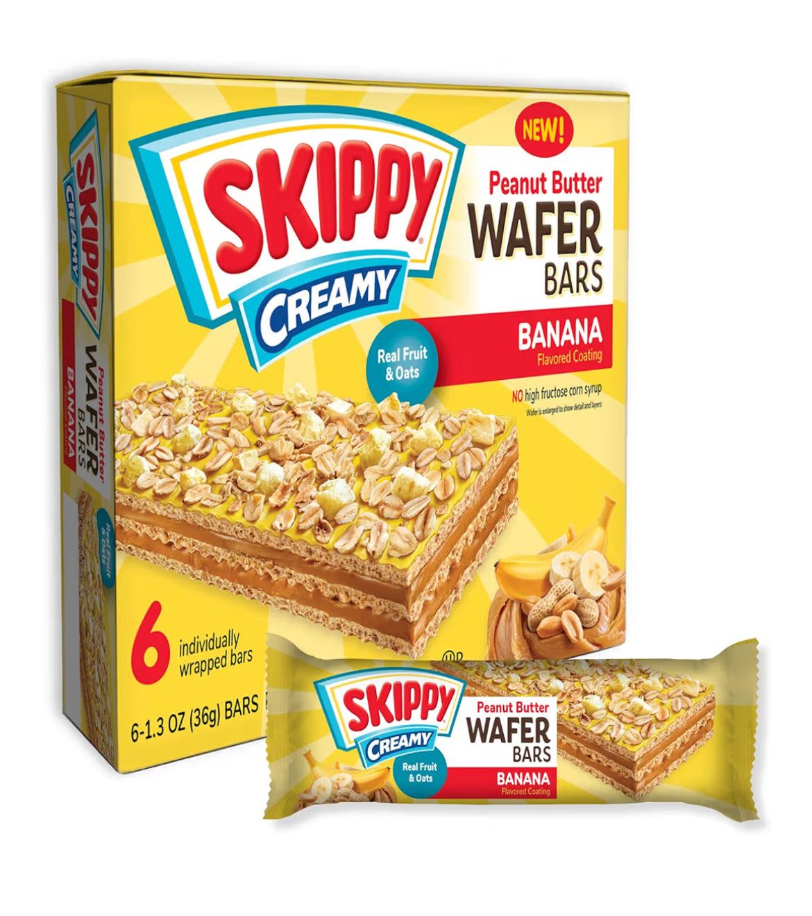 SKIPPY Creamy Peanut Butter Banana Wafer Bars with Real Fruit and Oats in 7.8 oz box