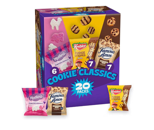 Assorted Cookie Classics Variety Pack with Mother's Circus, Keebler Fudge Stripes, and Famous Amos cookies in individual pouches