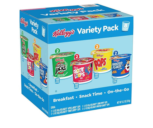 Kellogg's Frosted Flakes Froot Loops Apple Jacks Corn Pops variety pack cereal cups box