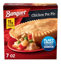 Banquet Frozen Pot Pie Chicken dinner in flaky crust frozen meal packaging
