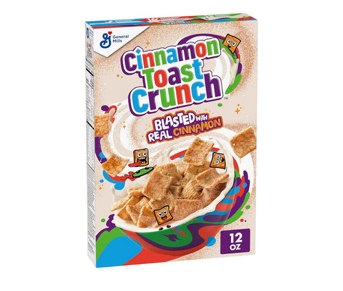 Box of Cinnamon Toast Crunch crispy cinnamon breakfast cereal 12 oz