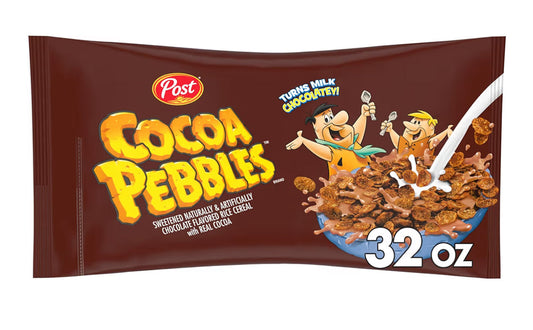 Cocoa PEBBLES Cereal family size 32 oz gluten free rice cereal bag