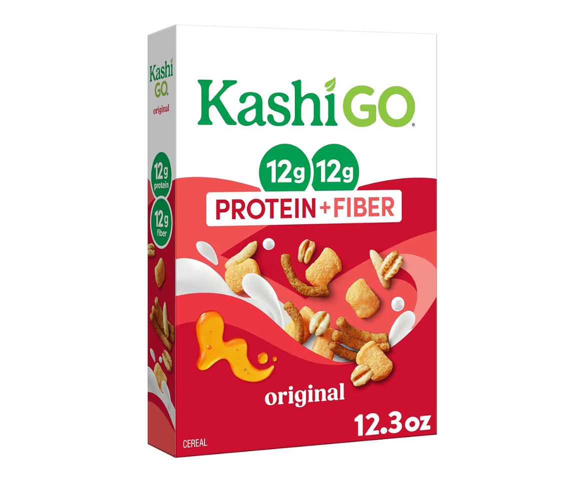 Kashi GO Protein Cereal box with 12g protein and 12g fiber, original flavor, 12.3oz package