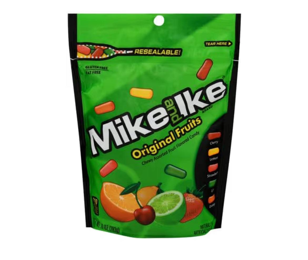 Mike & Ike Assorted Fruit Original Chew Candies 10 oz box with colorful fruit-shaped candies