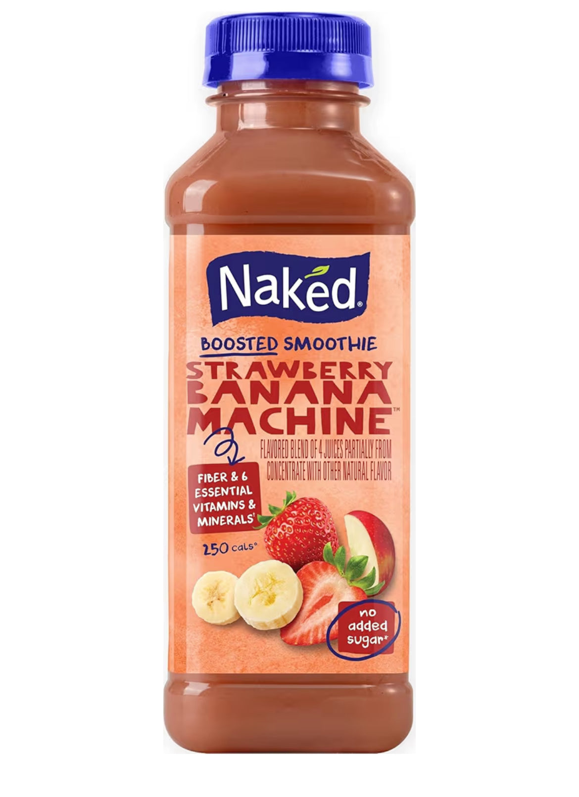 Naked Boosted Smoothie strawberry banana 15.2 fl oz bottle with real fruit juice and vitamins C and E