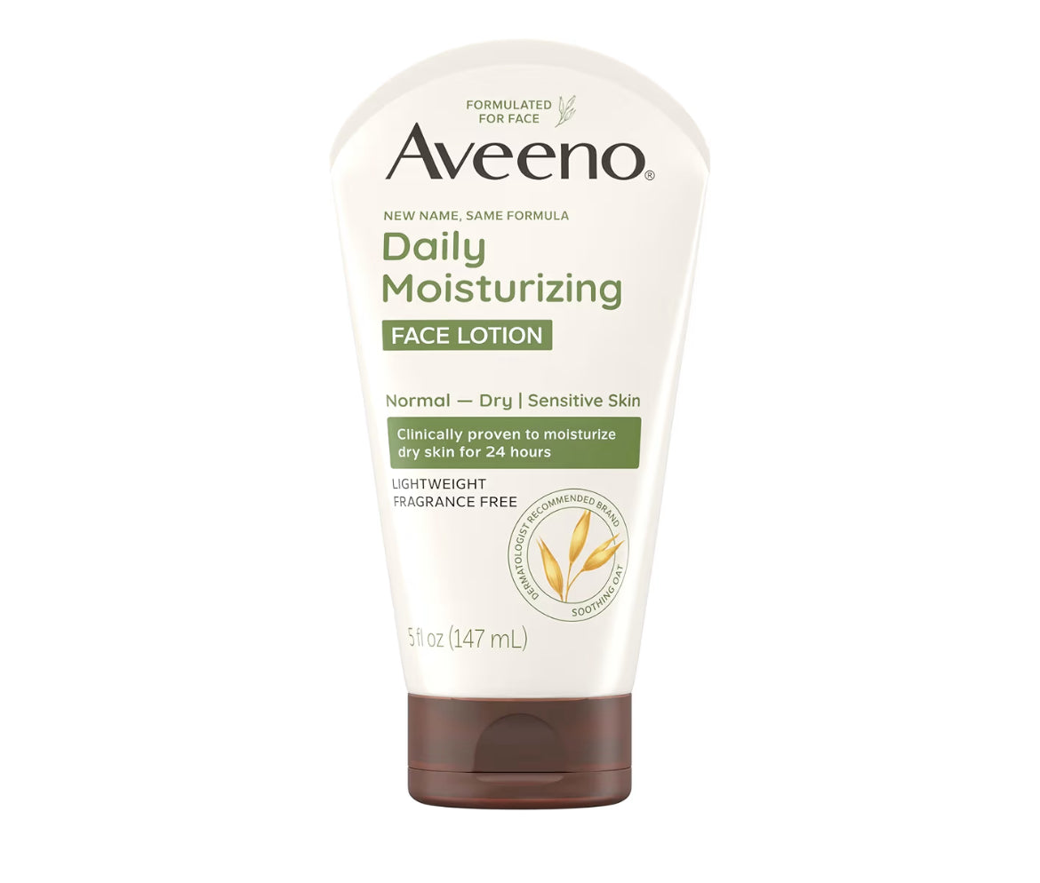 Aveeno Daily Moisturizing Face Lotion bottle with oat ingredients for sensitive skin