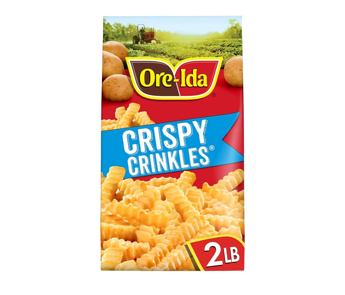 Bag of Ore-Ida Crispy Crinkles frozen crinkle cut French fries 32 oz gluten-free snack and side dish