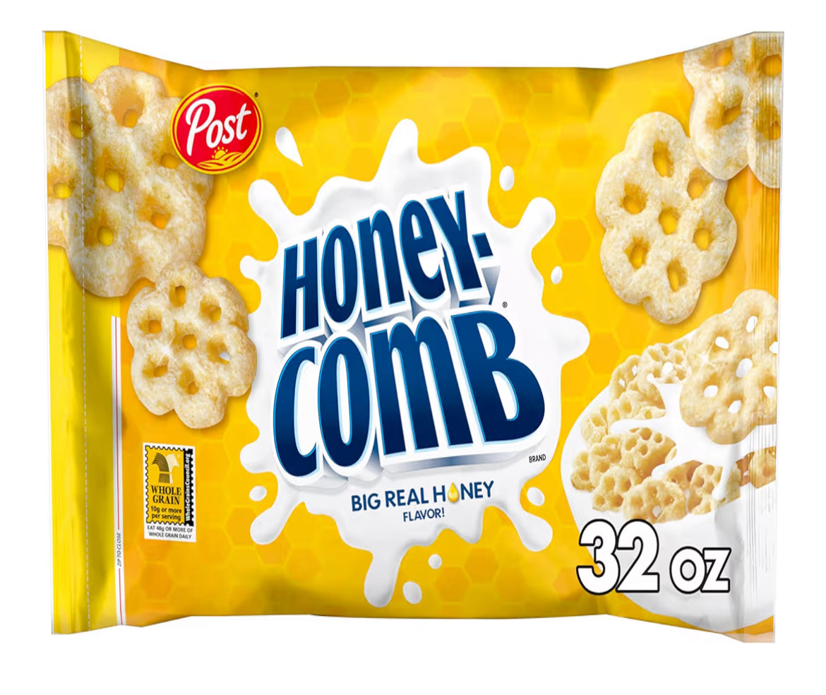 Post Honeycomb® Cereal 32 oz bag made with real honey kosher packaging