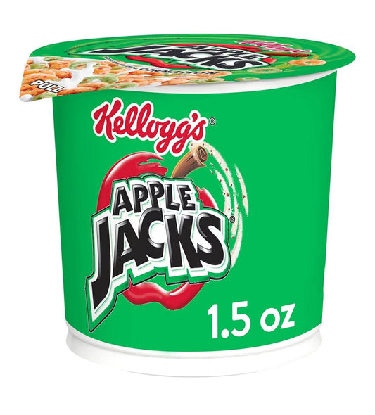 Kellogg’s Apple Jacks breakfast cereal cup with 8 vitamins and minerals, original 1.5oz kids snack