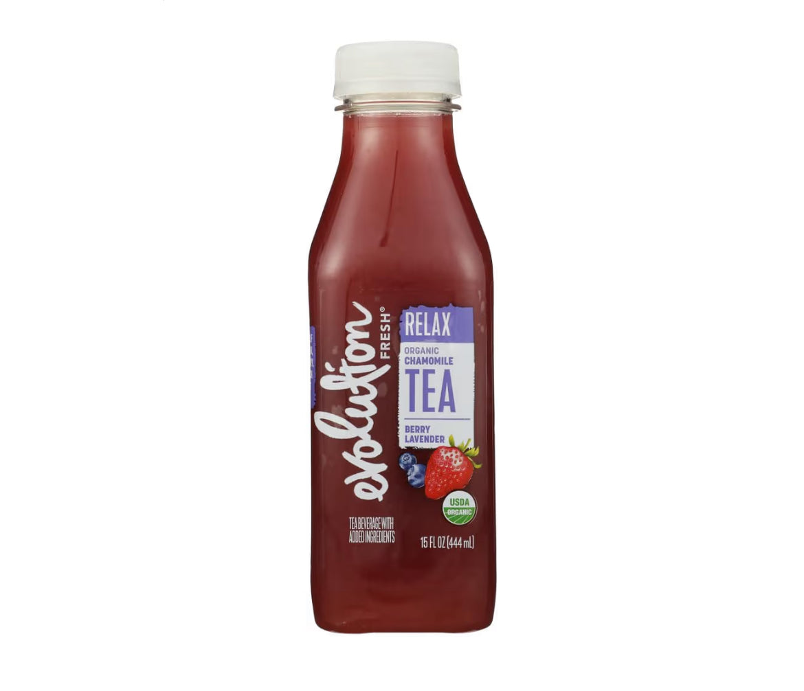 Evolution Fresh Organic Relax Berry Lavender Chamomile Tea bottle 15 FZ