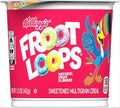 Froot Loops cold breakfast cereal cup with colorful fruit-flavored loops and vitamins in 1.5oz packaging