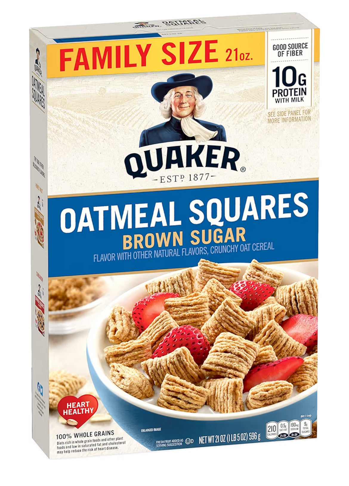 Quaker Oatmeal Squares Breakfast Cereal, Brown Sugar, 21oz Family Size Box