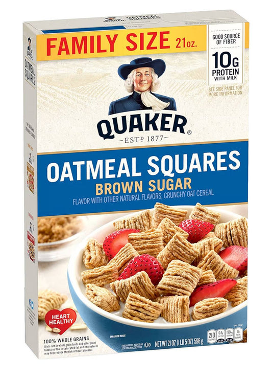 Quaker Oatmeal Squares Brown Sugar cereal 21oz family size box