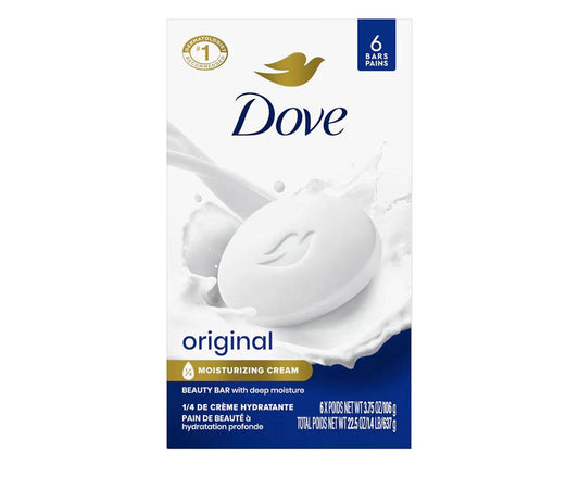 Dove Beauty Bar soap 6 bars with 1/4 moisturizing cream for soft smooth skin