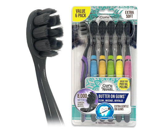 GuruNanda Butter on Gums charcoal toothbrush with 8000+ ultra-soft bristles for sensitive teeth and gums