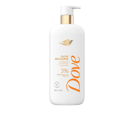 Dove Exfoliating Body Wash Glow Recharge with 3% brightening serum and vitamin C in 18.5 oz bottle
