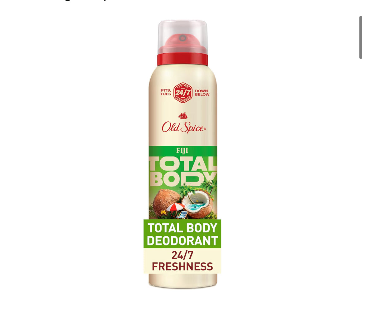 Old Spice Whole Body Deodorant Spray for Men, Aluminum Free, Fiji Scent, 24/7 Odor Protection, 24/7 Lasting Freshness, Dermatologist Tested, Gentle on Skin, Safe to Use All Over, 3.5 oz