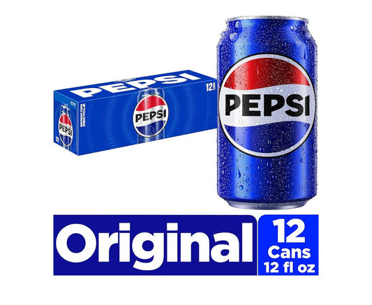 Twelve 12oz cans of Pepsi Cola Soda stacked together