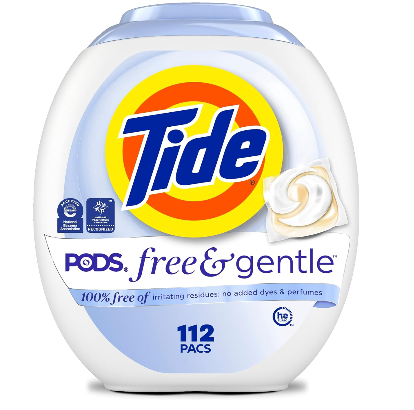 Tide PODS Free & Gentle laundry detergent soap pacs 112 count box packaging