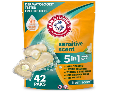 ARM & HAMMER Sensitive Skin Laundry Detergent 5-in-1 Power Paks 42 count pack with hypoallergenic fresh scent